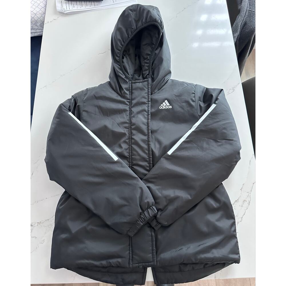 adidas Kids Black Hooded Basic Jacket Small 7/8 Full Zip 100% Recycled Polyester